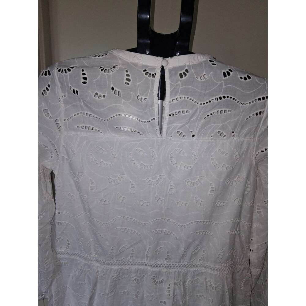 NEW! Women's LOFT Eyelet Long Sleeve Mini Tiered Swing Dress, White XS - Picture 11 of 12